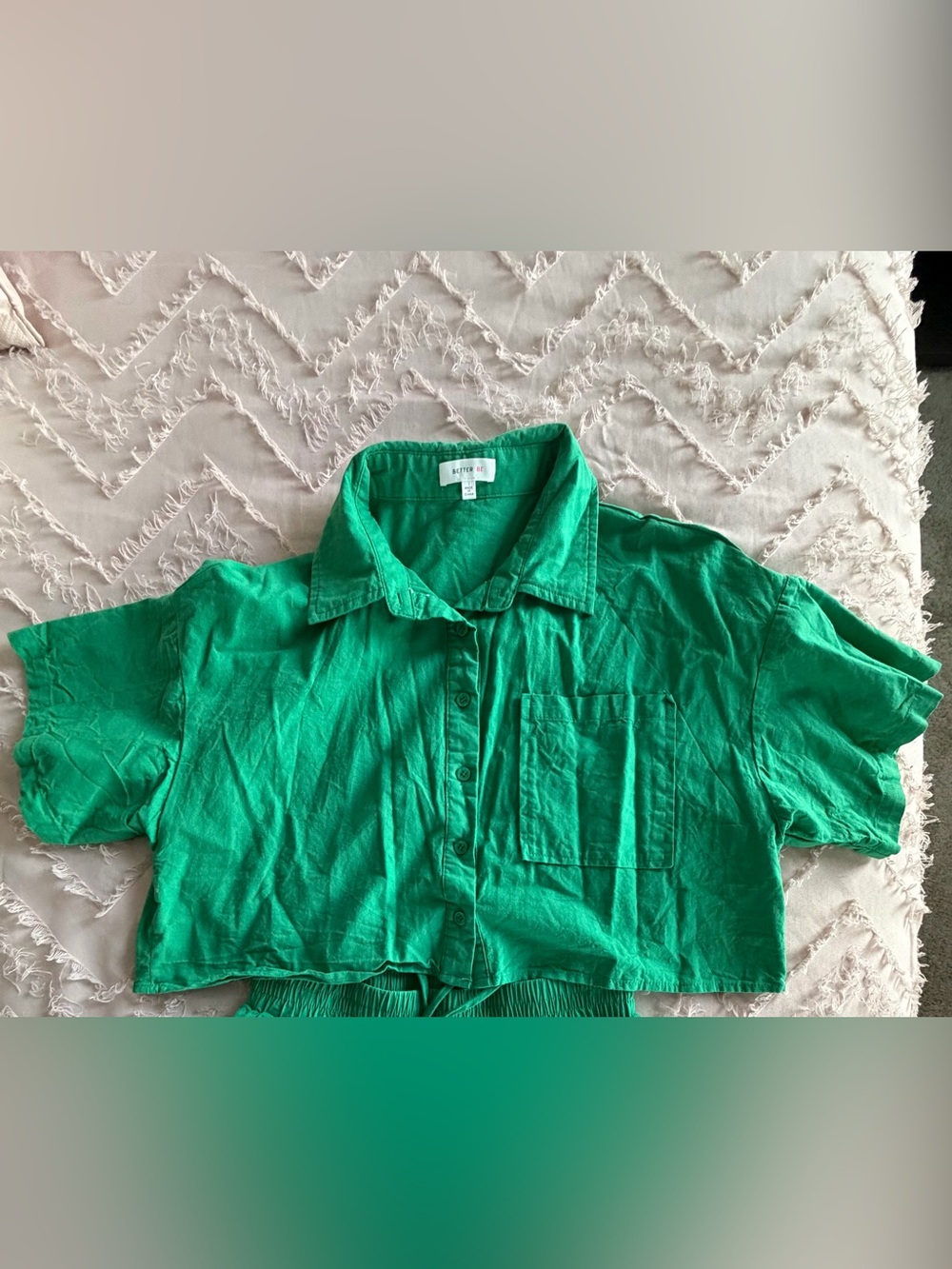 Better Be Green Linen Blend Crop Top, Size Large